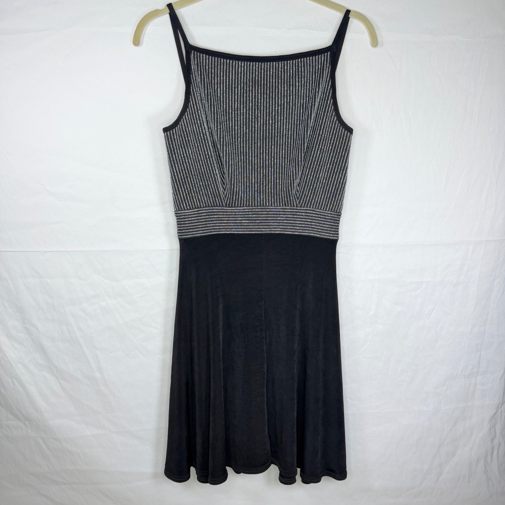 Tadashi‎ Dress Women Medium Black Silver Metallic Corset Back Mini 47-1128S